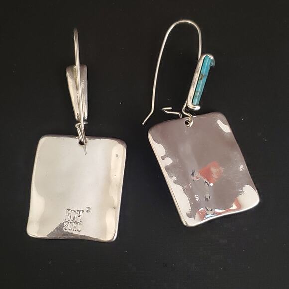 Robert Lee Morris Soho Square Silver Tone Dangle Earrings with Turquoise Stones - Picture 3 of 6